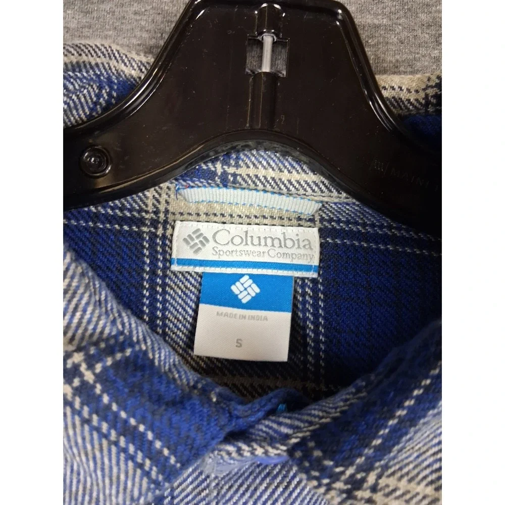 Columbia Mens Jacket S Blue Plaid Flannel Fleece Lined Shacket Gorp Fall Hiking